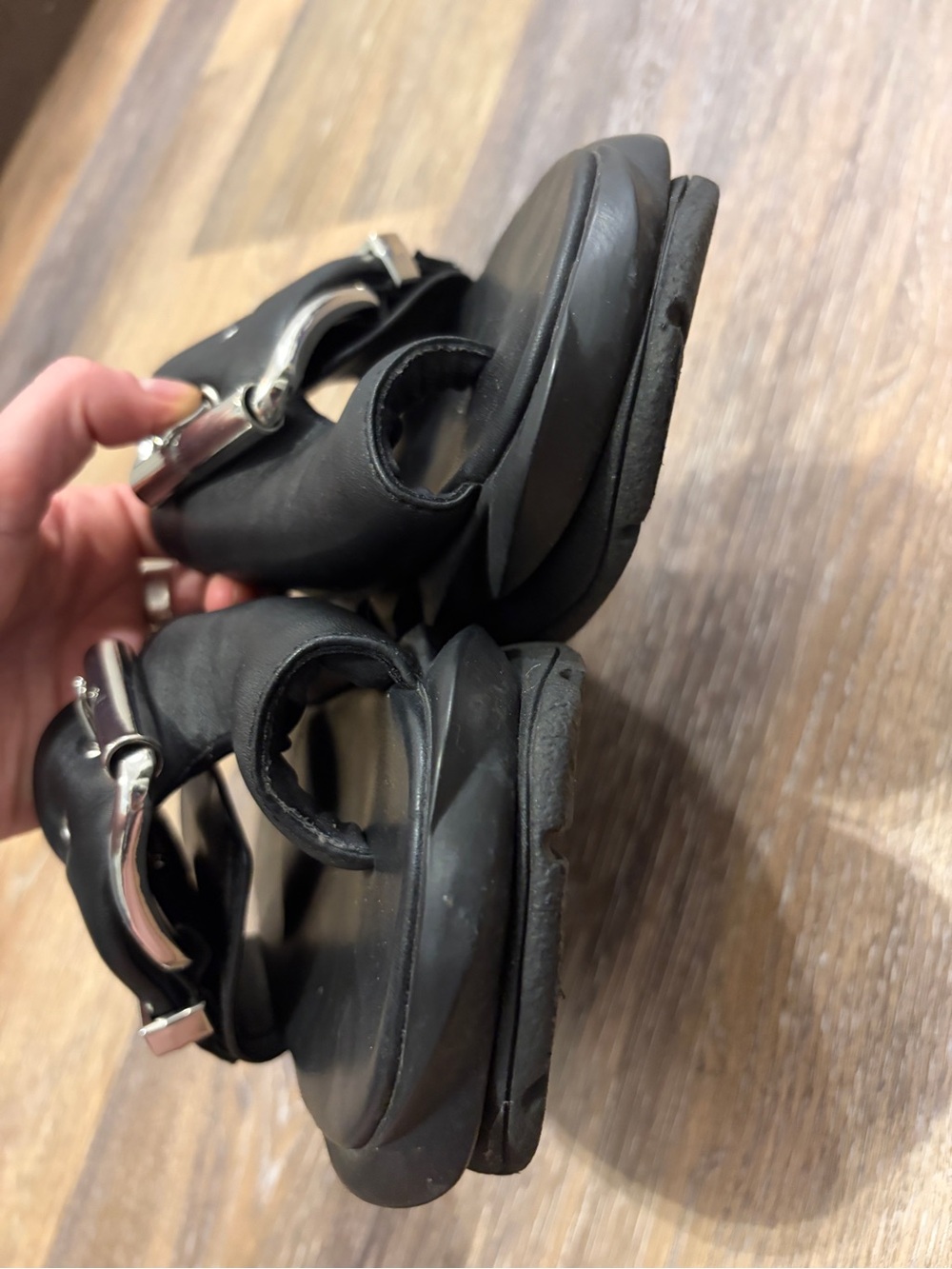 4CCCCEES - Mellow Glow Pure Black Goth Alt Chunky Platform Black Sandals - Picture 3 of 13